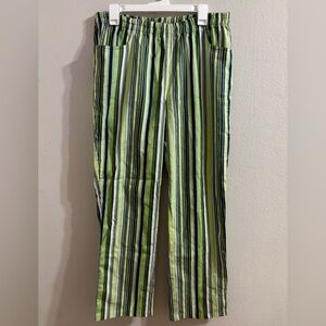 Basel Green Striped Trousers - Size 12 Cotton Pants